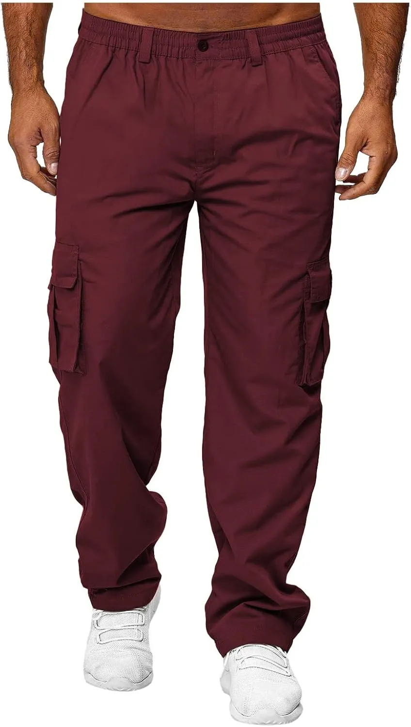 AIFARLD Men's Cargo Pants with Pockets Cotton Hiking Sweatpants Casual Athletic Jogger Sports Outdoor Trousers Relaxed Fit