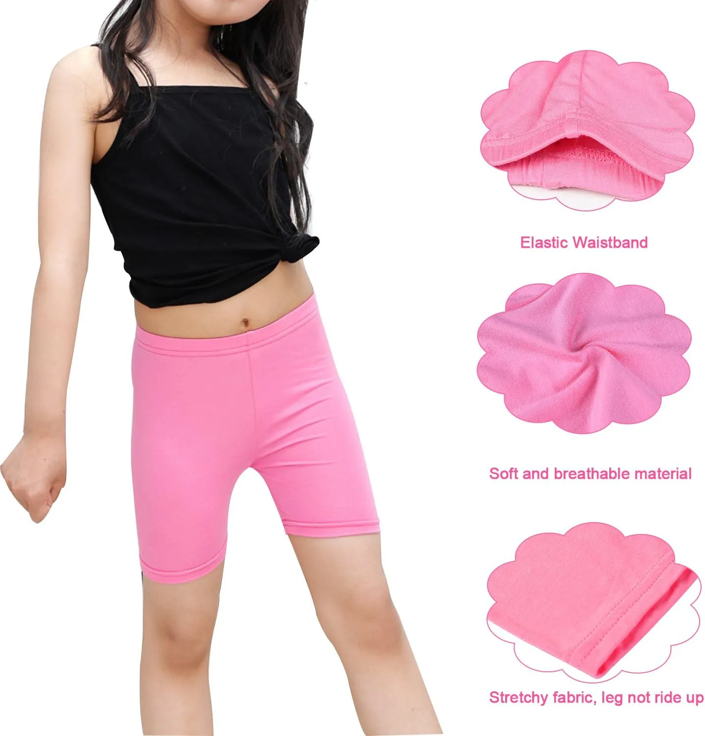 Auranso Girls Dance Shorts Solid Color Breathable Bike Shorts(Pack of 6)