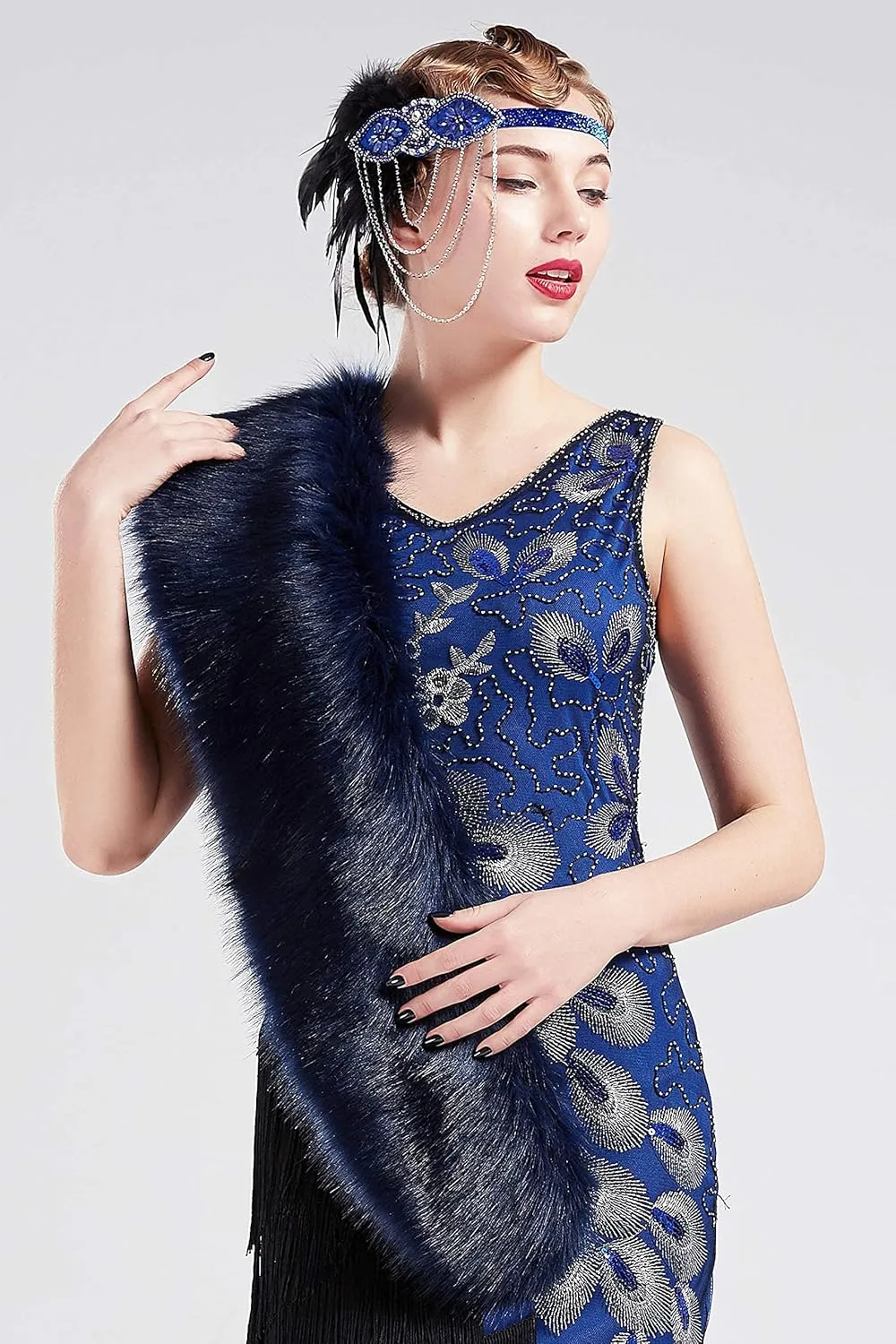 BABEYOND Women's Faux Fur Shawl Party Faux Fur Collar Fur Wraps for Winter Bridal Wedding Cover Up