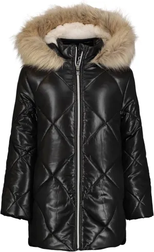 Calvin Klein Girls' Short Length Hooded Winter Diamond Quilt Puffer Jacket with Fleece Lining
