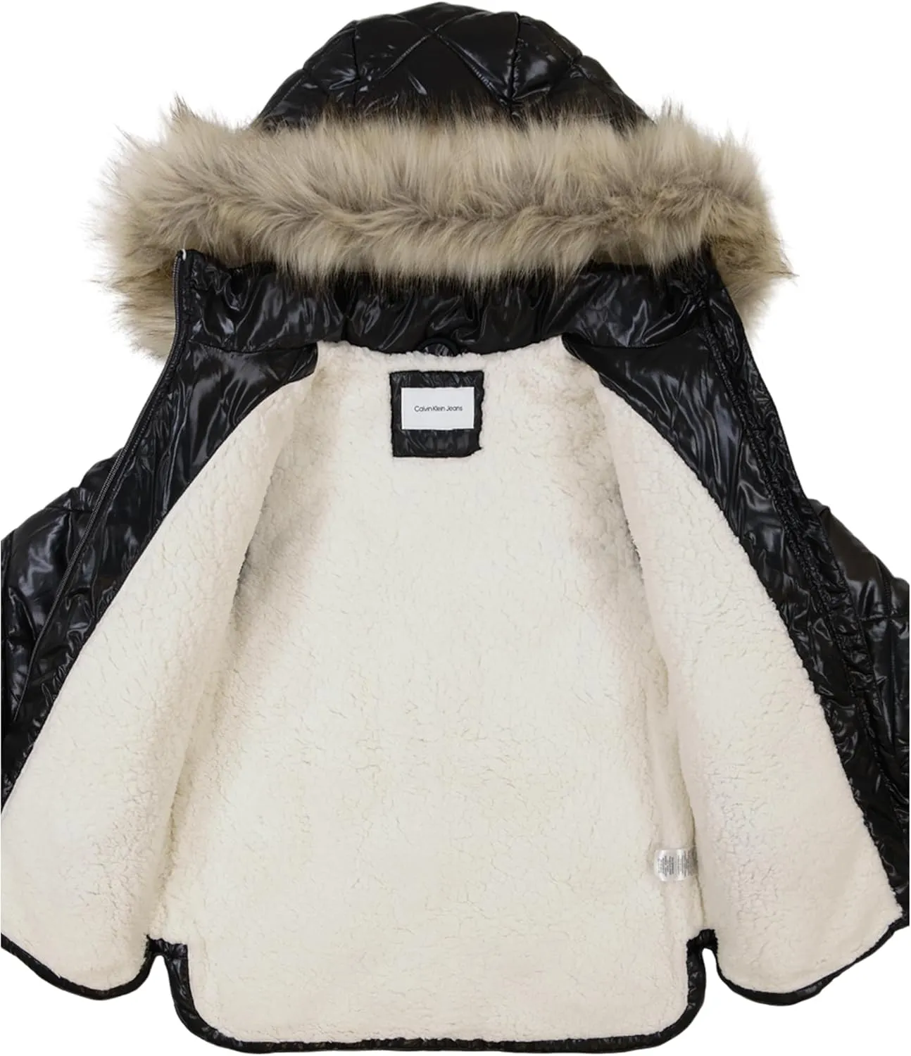 Calvin Klein Girls' Short Length Hooded Winter Diamond Quilt Puffer Jacket with Fleece Lining