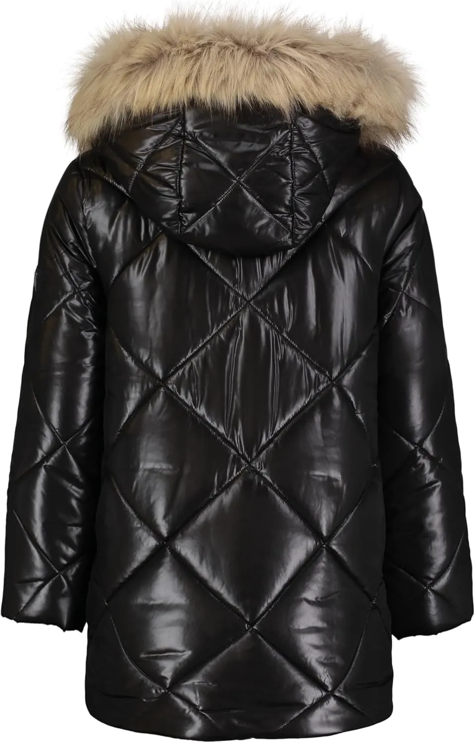 Calvin Klein Girls' Short Length Hooded Winter Diamond Quilt Puffer Jacket with Fleece Lining
