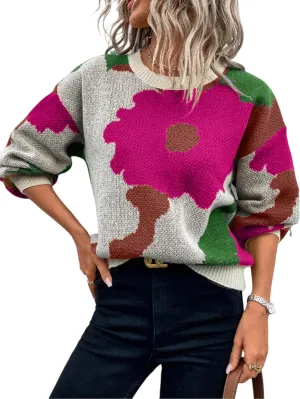 Color Block Sweater, Colorful Sweaters for Women, Graphic Sweaters, Vintage Sweater, Sweaters for Women Trendy Clearance