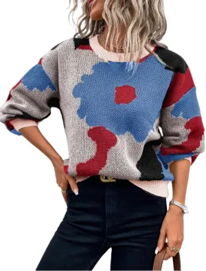 Color Block Sweater, Colorful Sweaters for Women, Graphic Sweaters, Vintage Sweater, Sweaters for Women Trendy Clearance