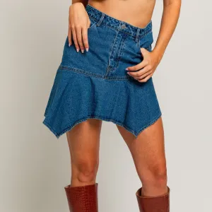 debut denim asymmetrical skirt