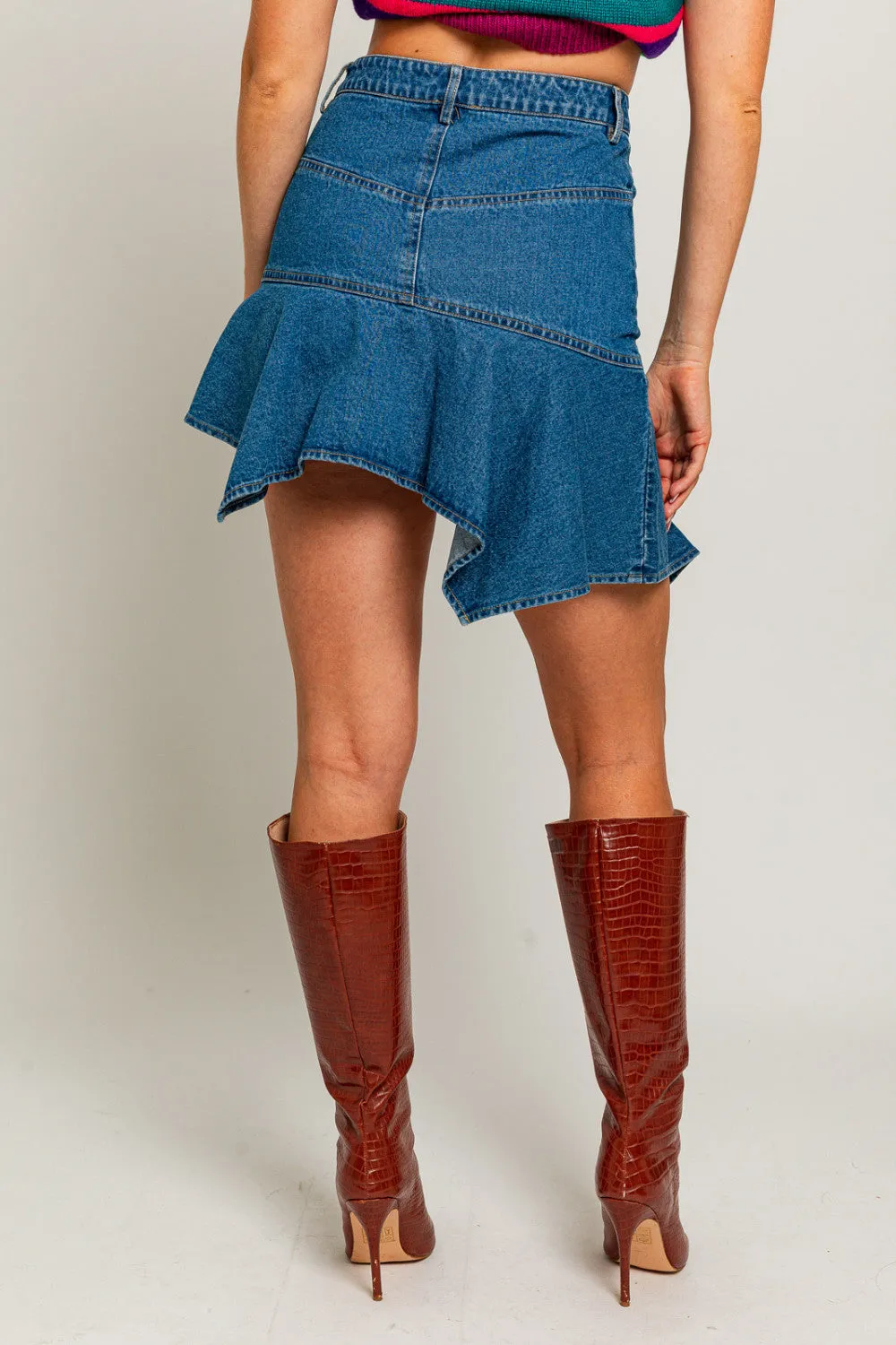 debut denim asymmetrical skirt