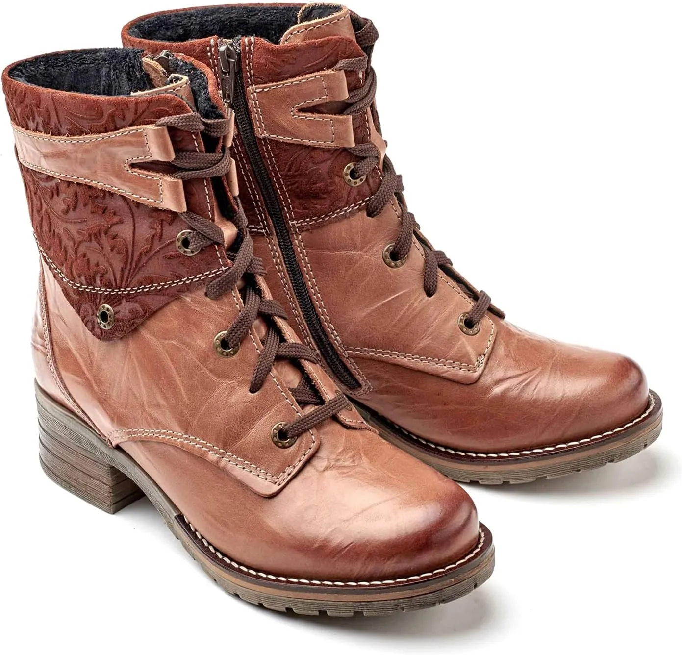 Dromedaris Women's Kara Combat Lace-up Comfort Boot with Inside Zip