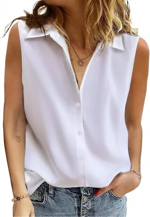 HOTOUCH Womens Sleeveless Button Down Shirt Tops V Neck Business Casual Collared Blouses Tank Top