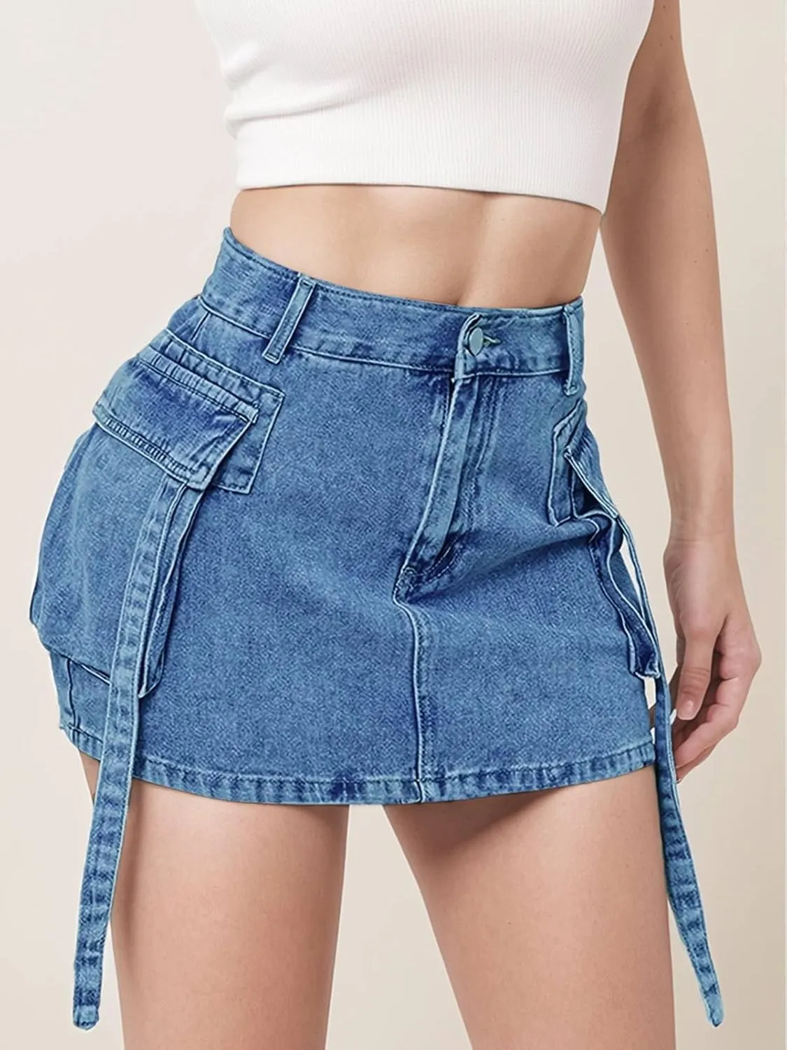 Jean Skirt for Women Denim Skirt Stretchy Y2K Cargo Skirt with Pockets Low Waist Jean Skirts