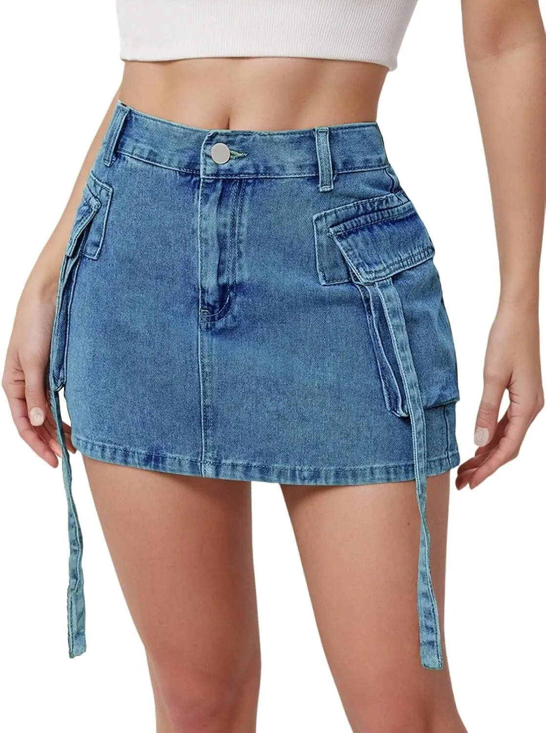 Jean Skirt for Women Denim Skirt Stretchy Y2K Cargo Skirt with Pockets Low Waist Jean Skirts