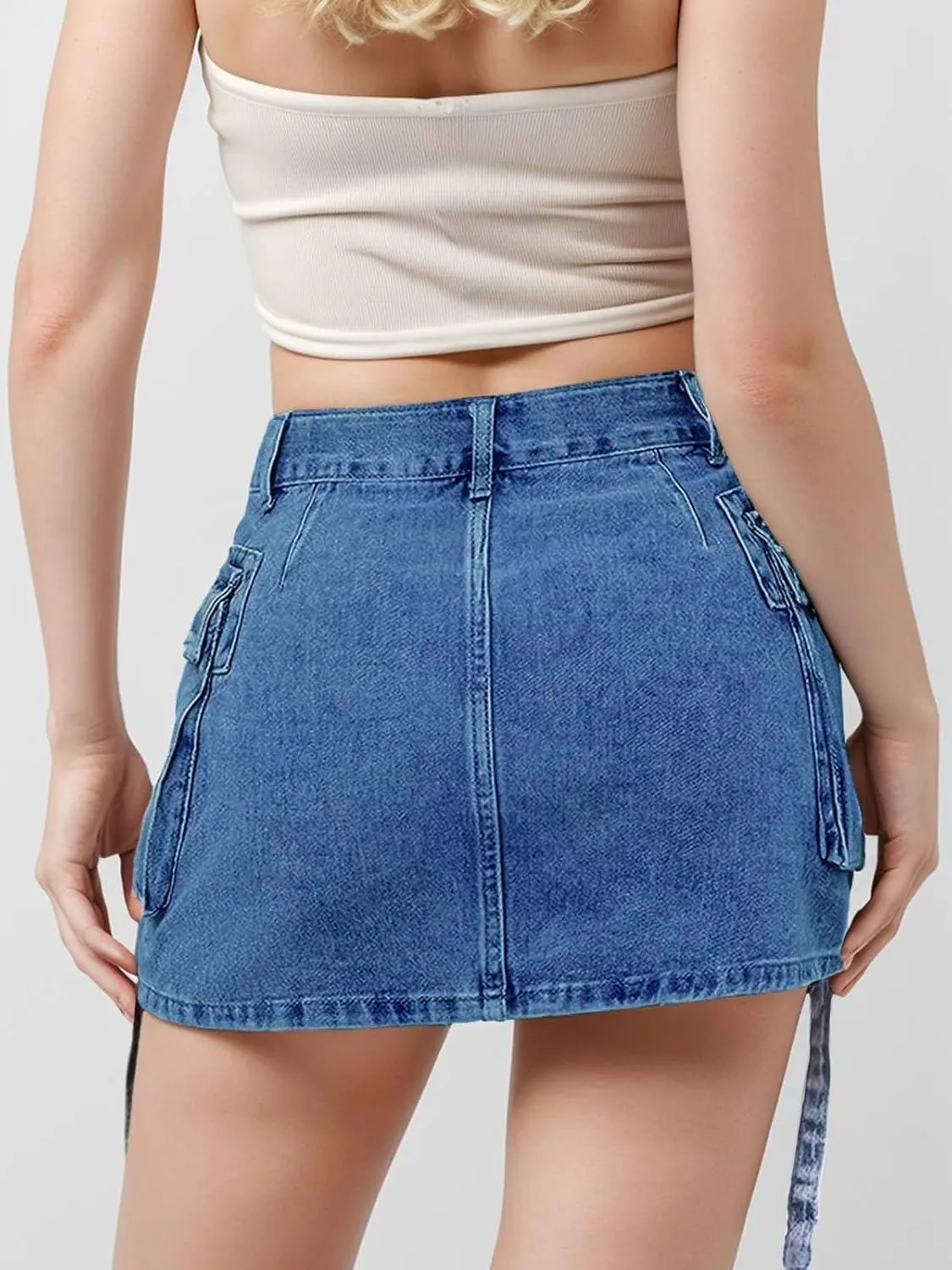 Jean Skirt for Women Denim Skirt Stretchy Y2K Cargo Skirt with Pockets Low Waist Jean Skirts