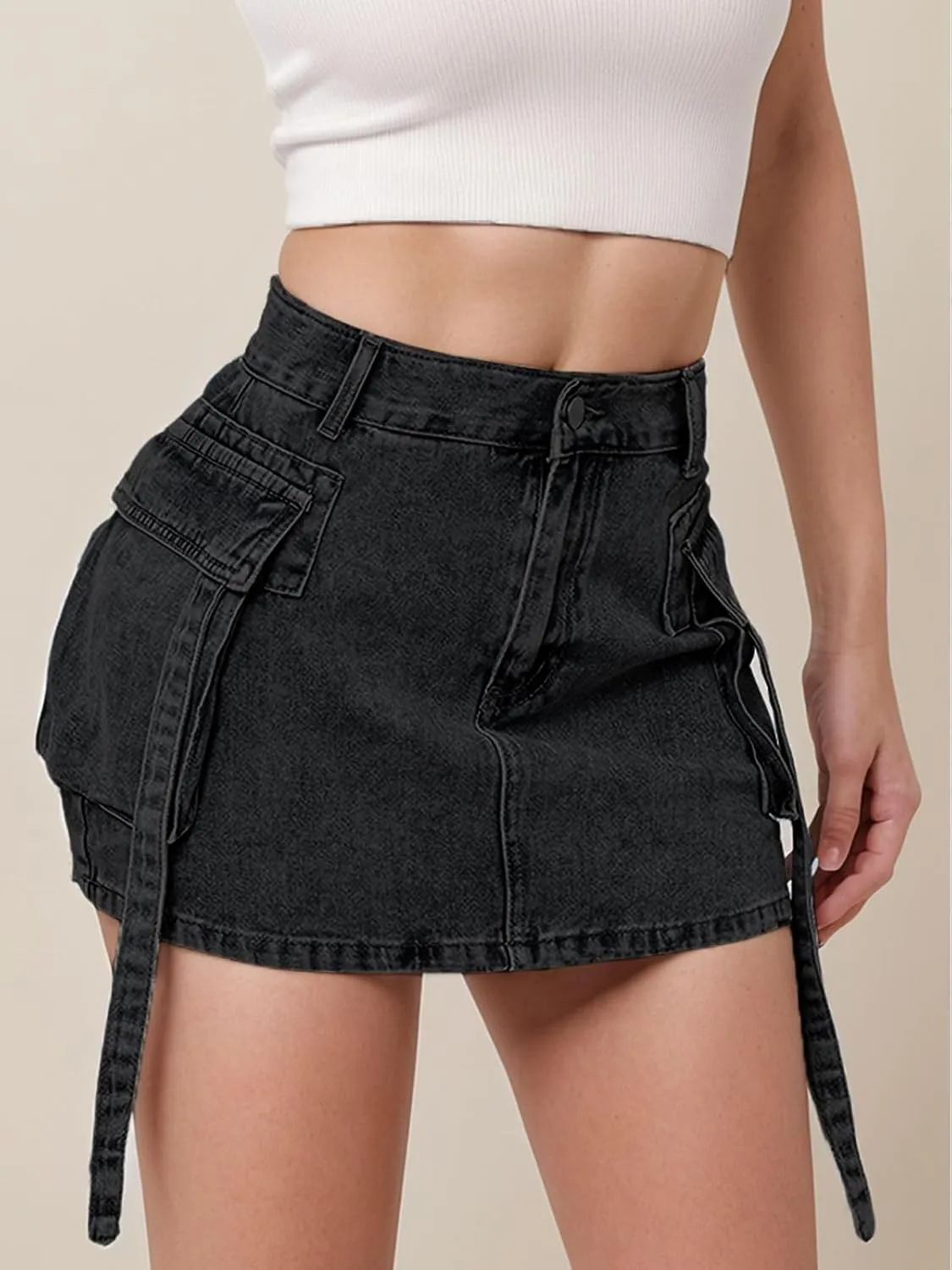 Jean Skirt for Women Denim Skirt Stretchy Y2K Cargo Skirt with Pockets Low Waist Jean Skirts