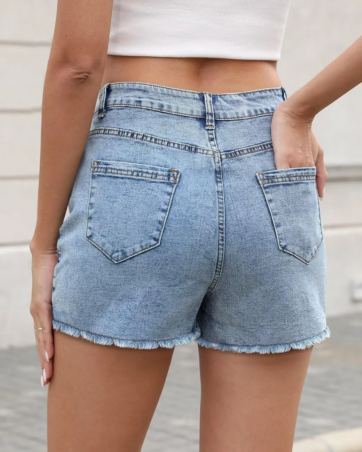 KDF Denim Skort for Women High Waisted Denim Mini Skirt Stretch Women Jean Skirt Shorts with Trendy Frayed Raw Hem