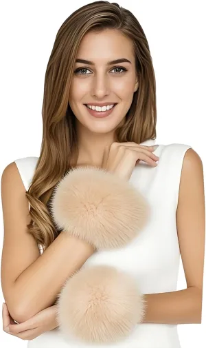 Lina & Lily Women's Winter Wrist Cuffs Warmers Faux Fur Fluffy