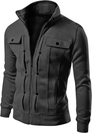 Mens Fleece Lined Jacket Mens Athletic Jacket Fashion Casual Loose Stand Collar Button Decorated Sweatshirt Jacket