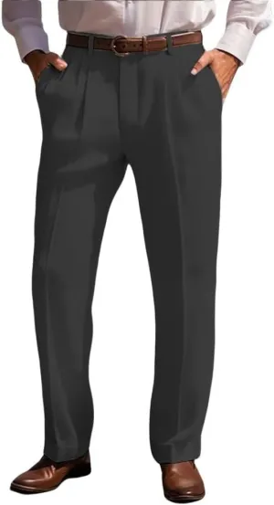 Mens Linen Leisure Dress Pants Pleated Summer Casual Pants Loose Fit Breathable Beach Vacation Pants Long