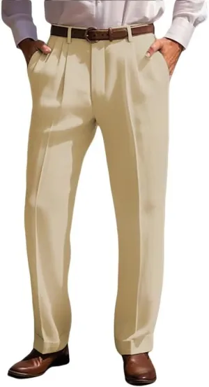 Mens Linen Leisure Dress Pants Pleated Summer Casual Pants Loose Fit Breathable Beach Vacation Pants Long