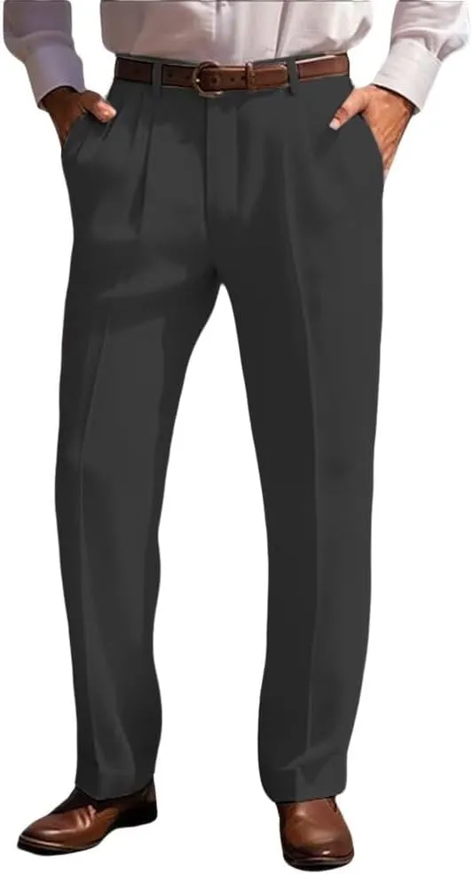 Mens Linen Leisure Dress Pants Pleated Summer Casual Pants Loose Fit Breathable Beach Vacation Pants Long
