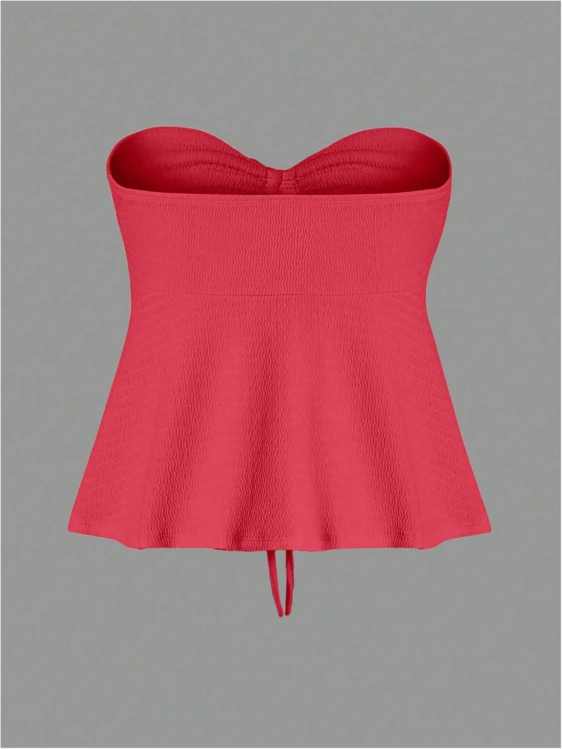 Milumia Women Tie Front Ruched Tube Top Strapless Flared Hem Peplum Bandeau Tops