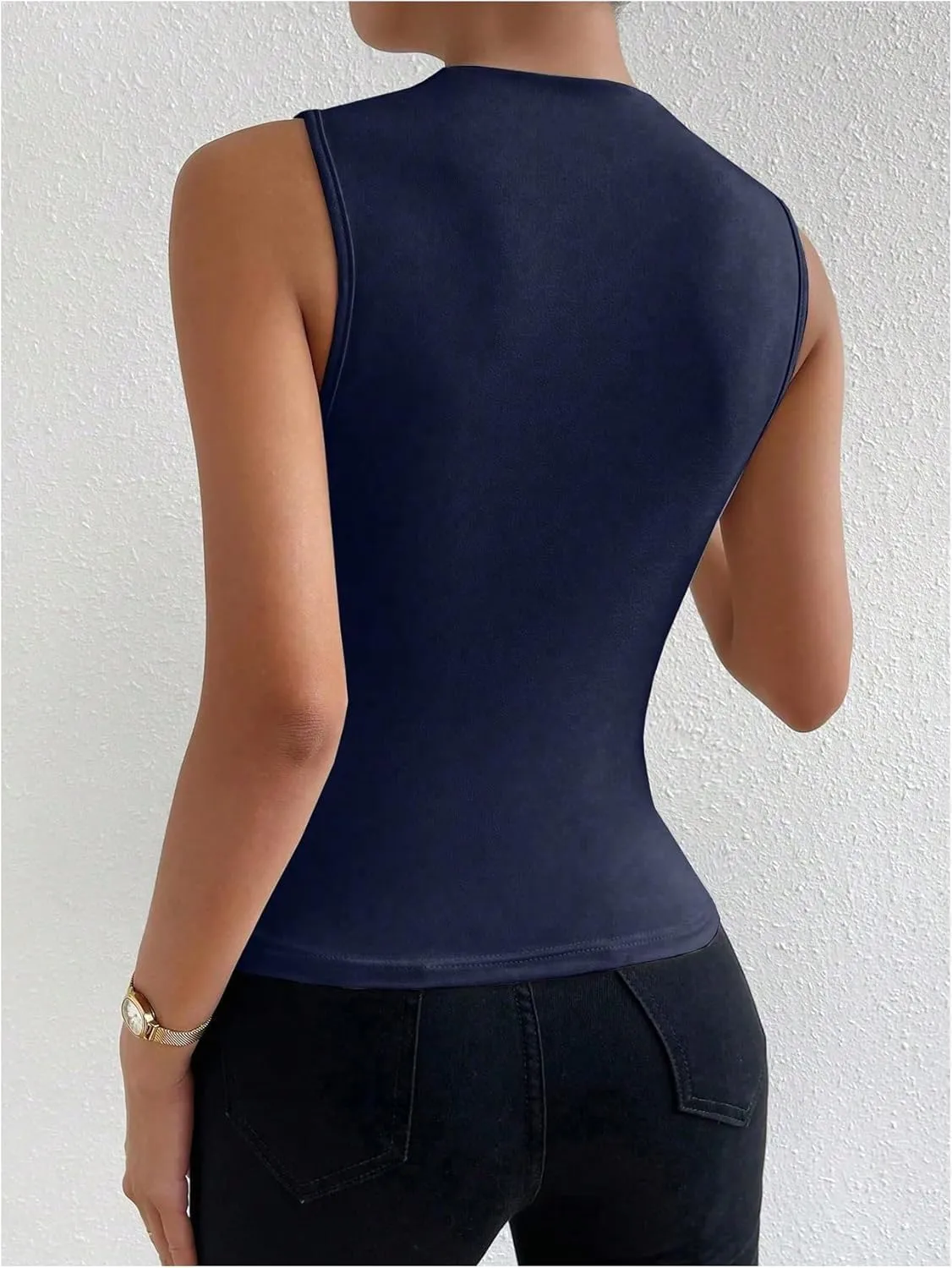 Milumia Women's Casual Ruched Mock Neck Tank Top Sleeveless Slim Fit Work Shirt Tops