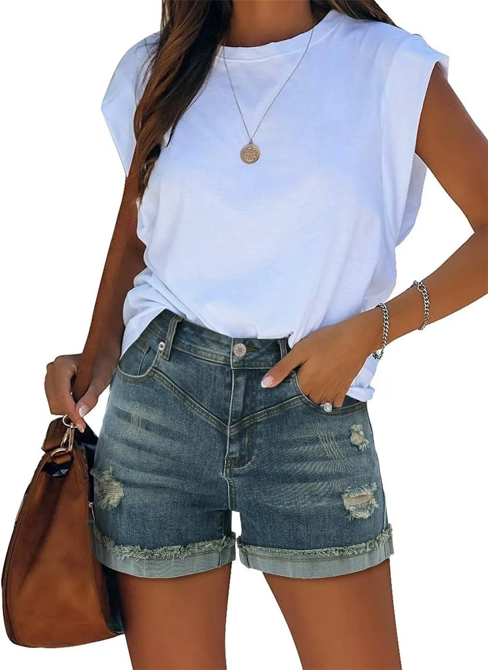 onlypuff Women's Denim Jean Short Ripped High Waist Cut Off