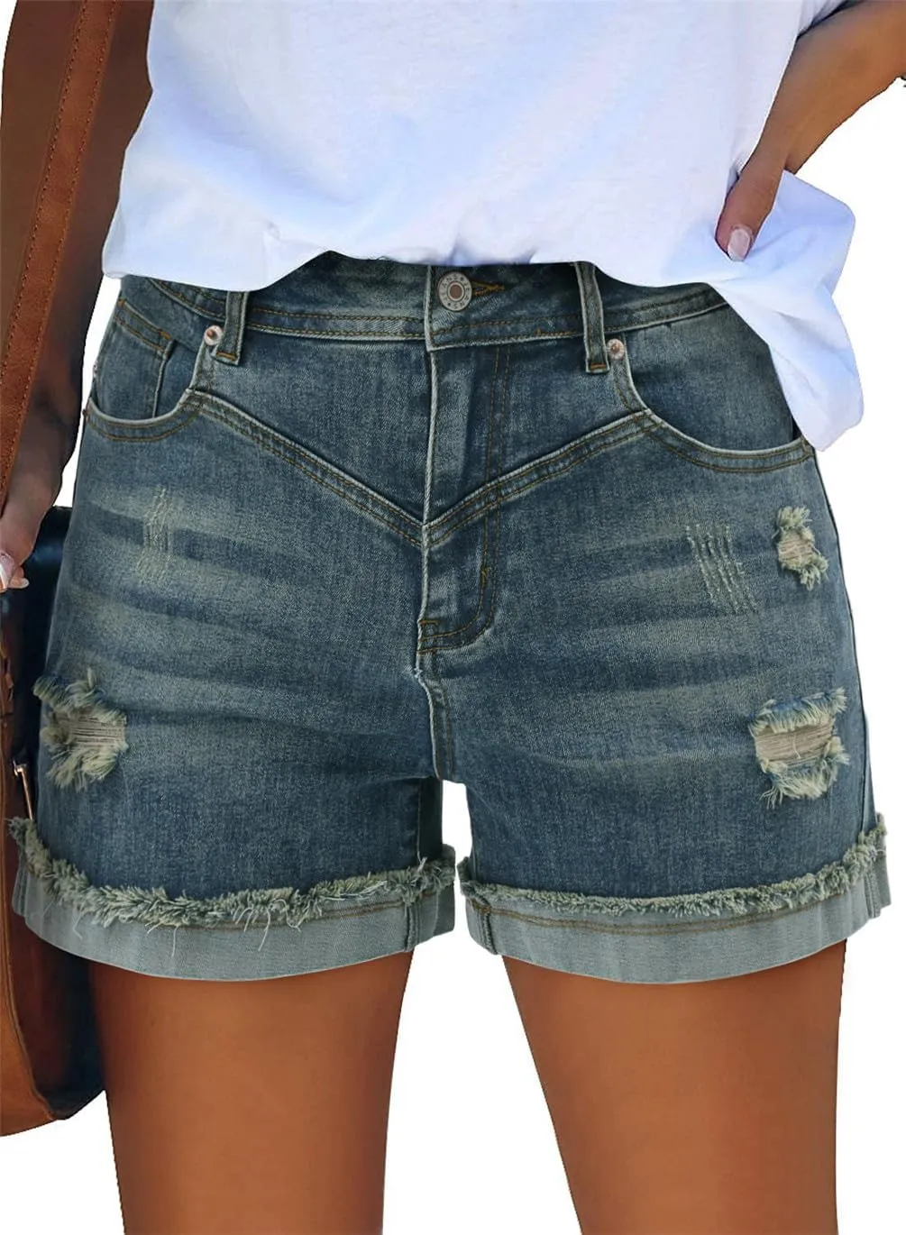 onlypuff Women's Denim Jean Short Ripped High Waist Cut Off