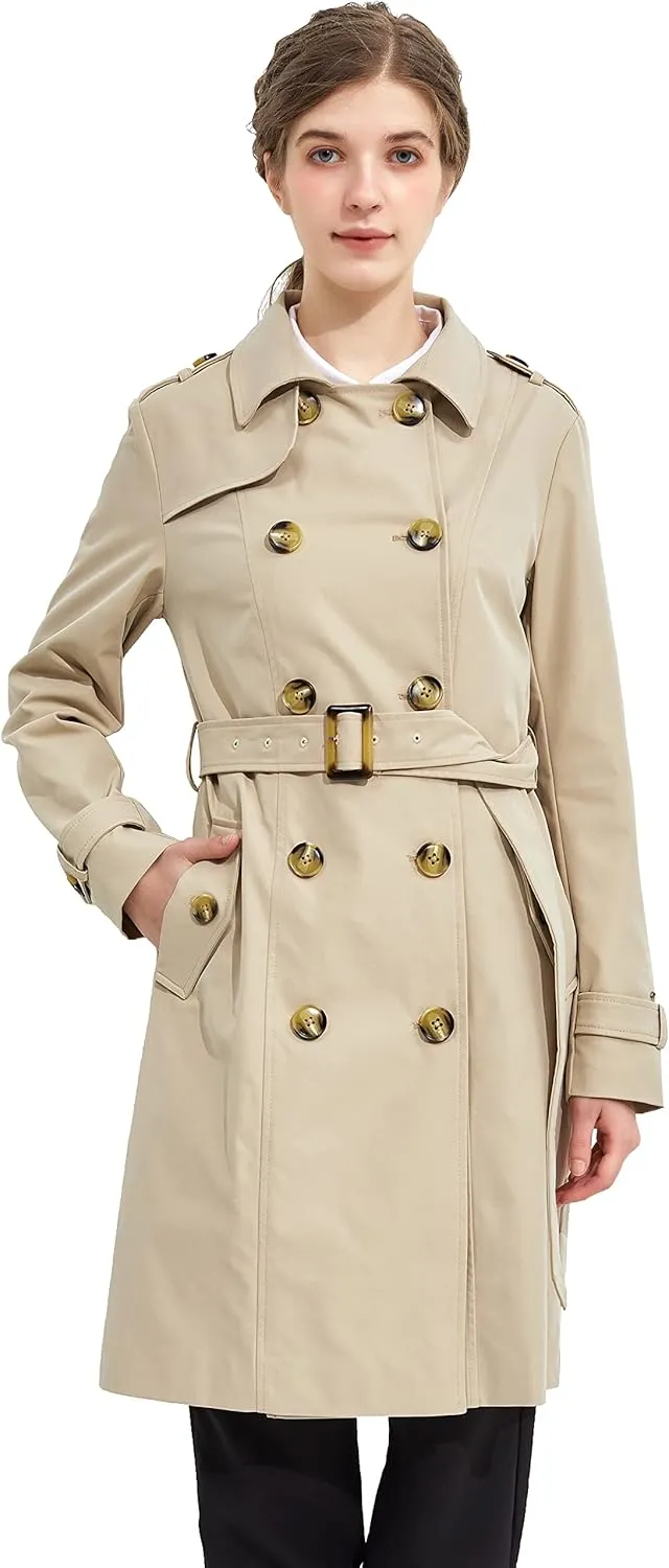 Orolay Women's Mid-length Trench Coat Double Breasted Dress Jacket Classic Lapel Slim Overcoat with Belt