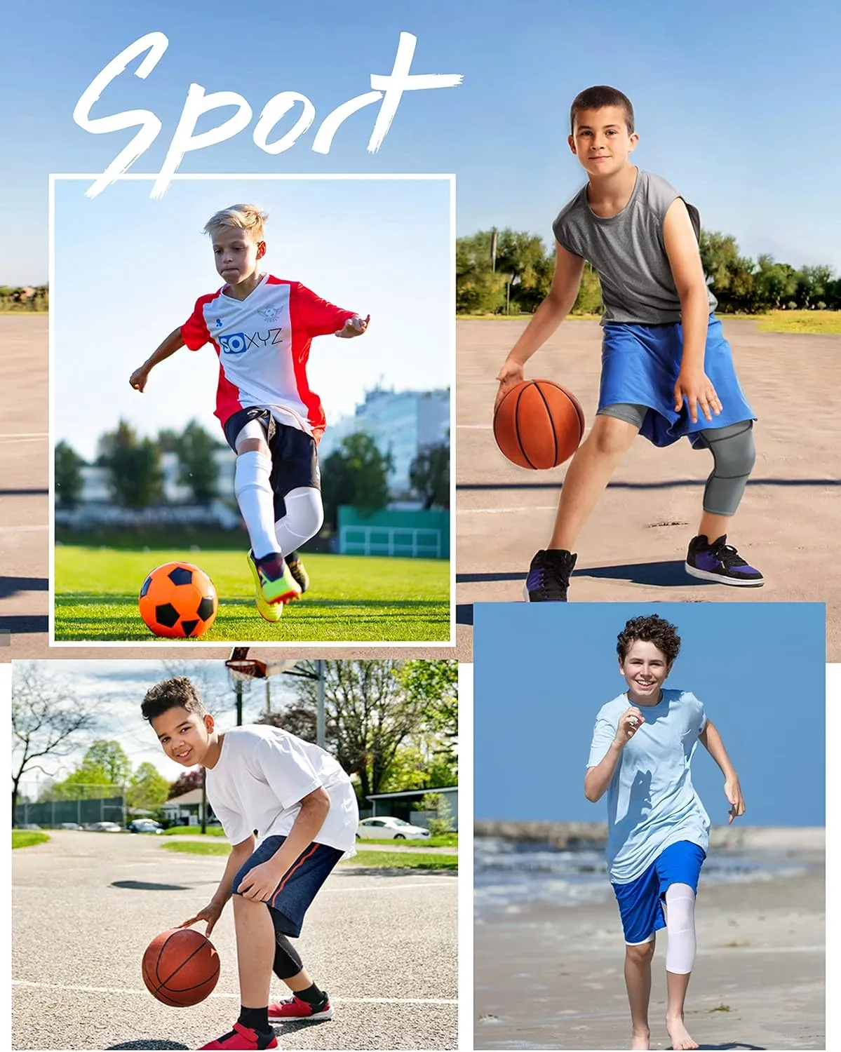 Roadbox Boys One Leg Compression Pants, 2Pack 3/4 Athletic Basketball Leggings, Youth Sports Baselayer Tights