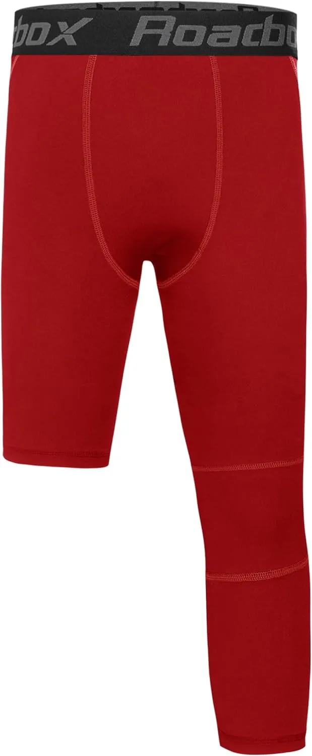 Roadbox Boys One Leg Compression Pants, 2Pack 3/4 Athletic Basketball Leggings, Youth Sports Baselayer Tights