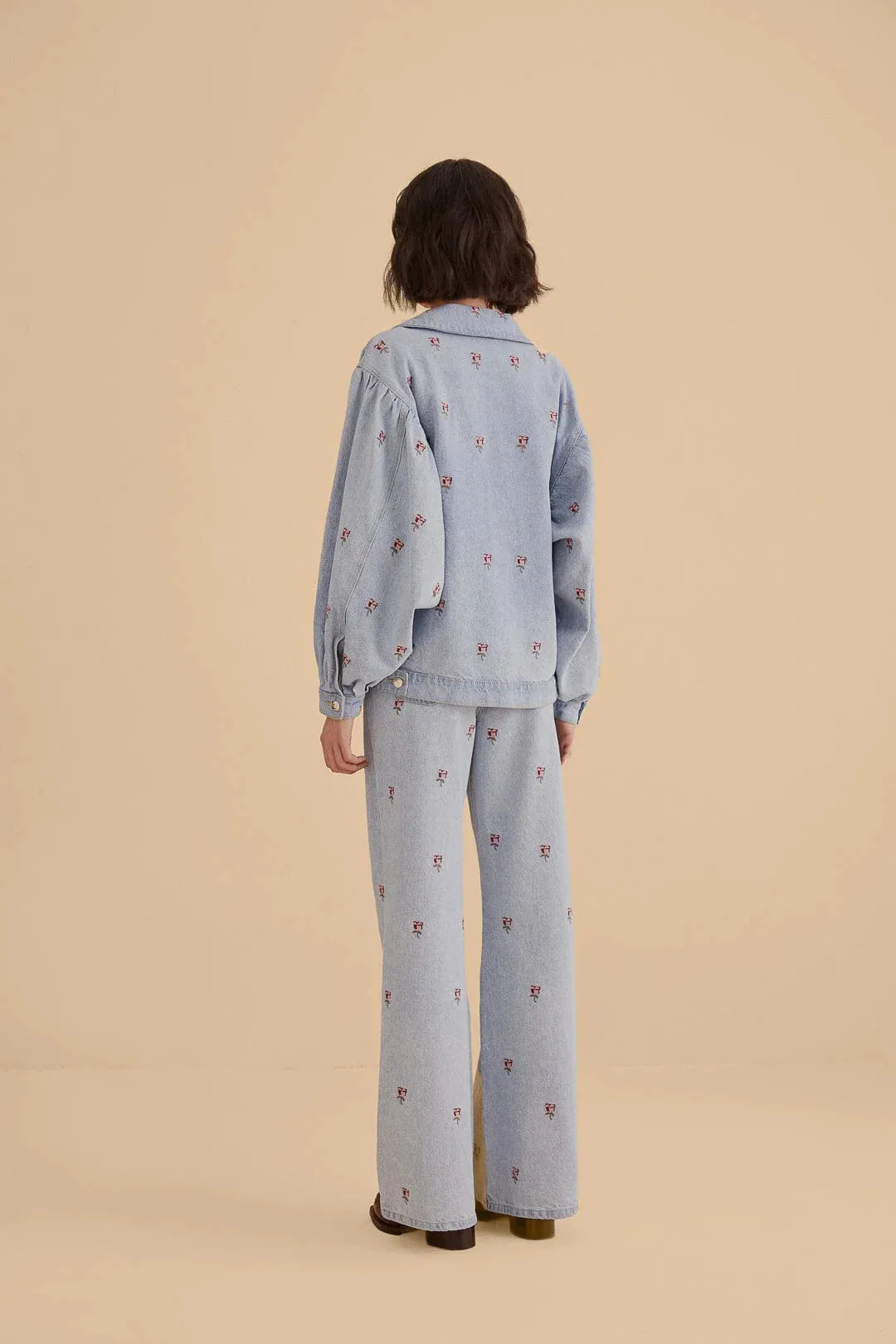 Rose Embroidered Denim Pants