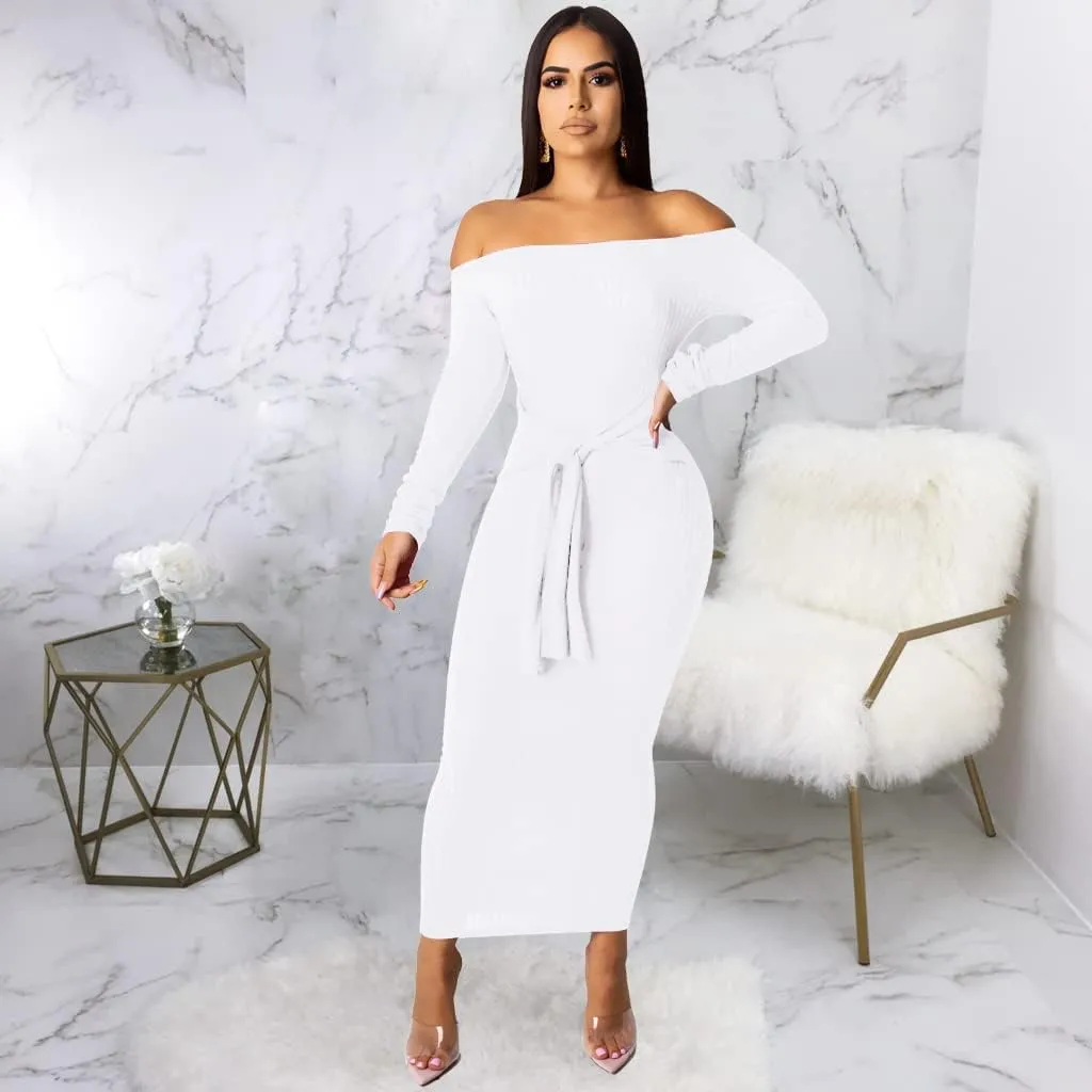 SheKiss Womens Off Shoulder Plus Size Work Business Sweater Dresses Long Sleeves Bodycon Cardigans Outfits