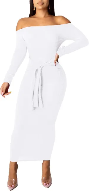 SheKiss Womens Off Shoulder Plus Size Work Business Sweater Dresses Long Sleeves Bodycon Cardigans Outfits