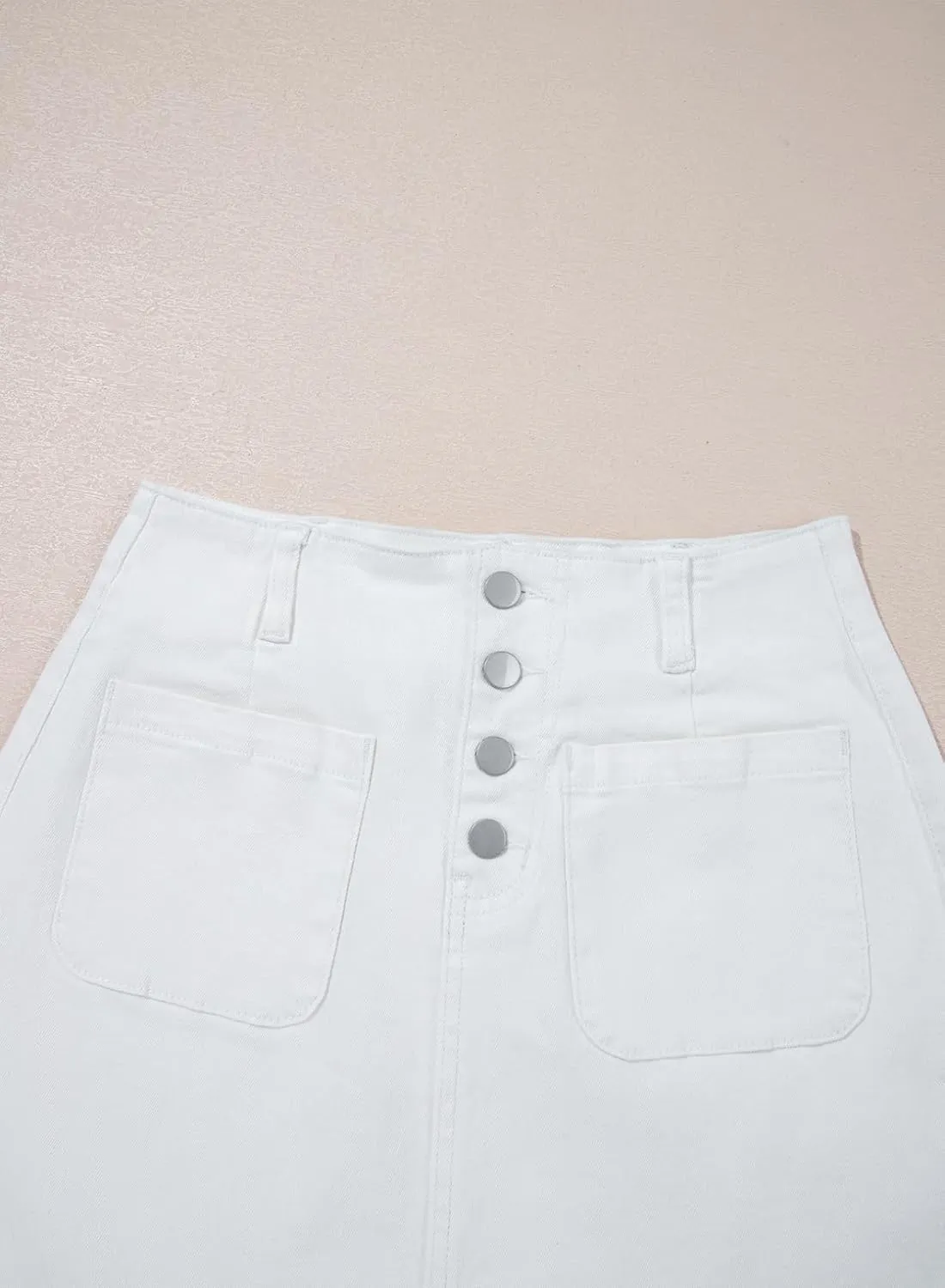Sidefeel Women's Jean Skirt High Waist Summer Stretch Zimbaplatinum Denim Skirt Button Mini Skirt with Pockets