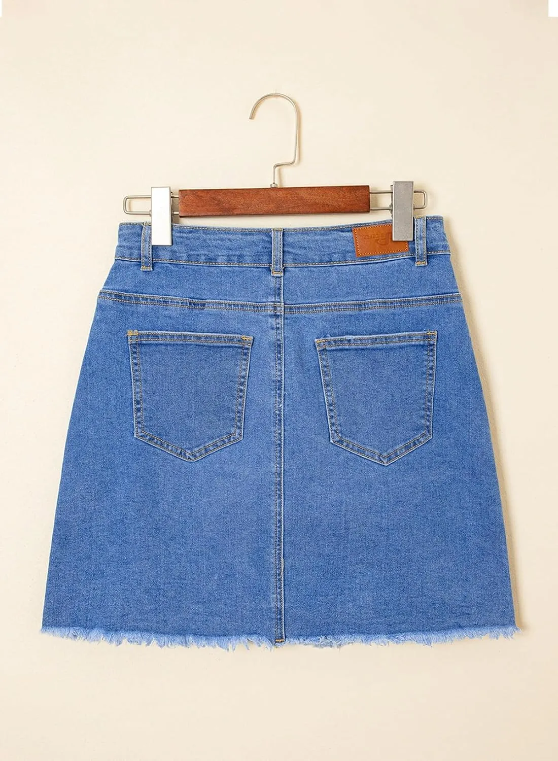 Sidefeel Women's Jean Skirt Stretchy Ripped Frayed Button Fly Summer Denim Skirt