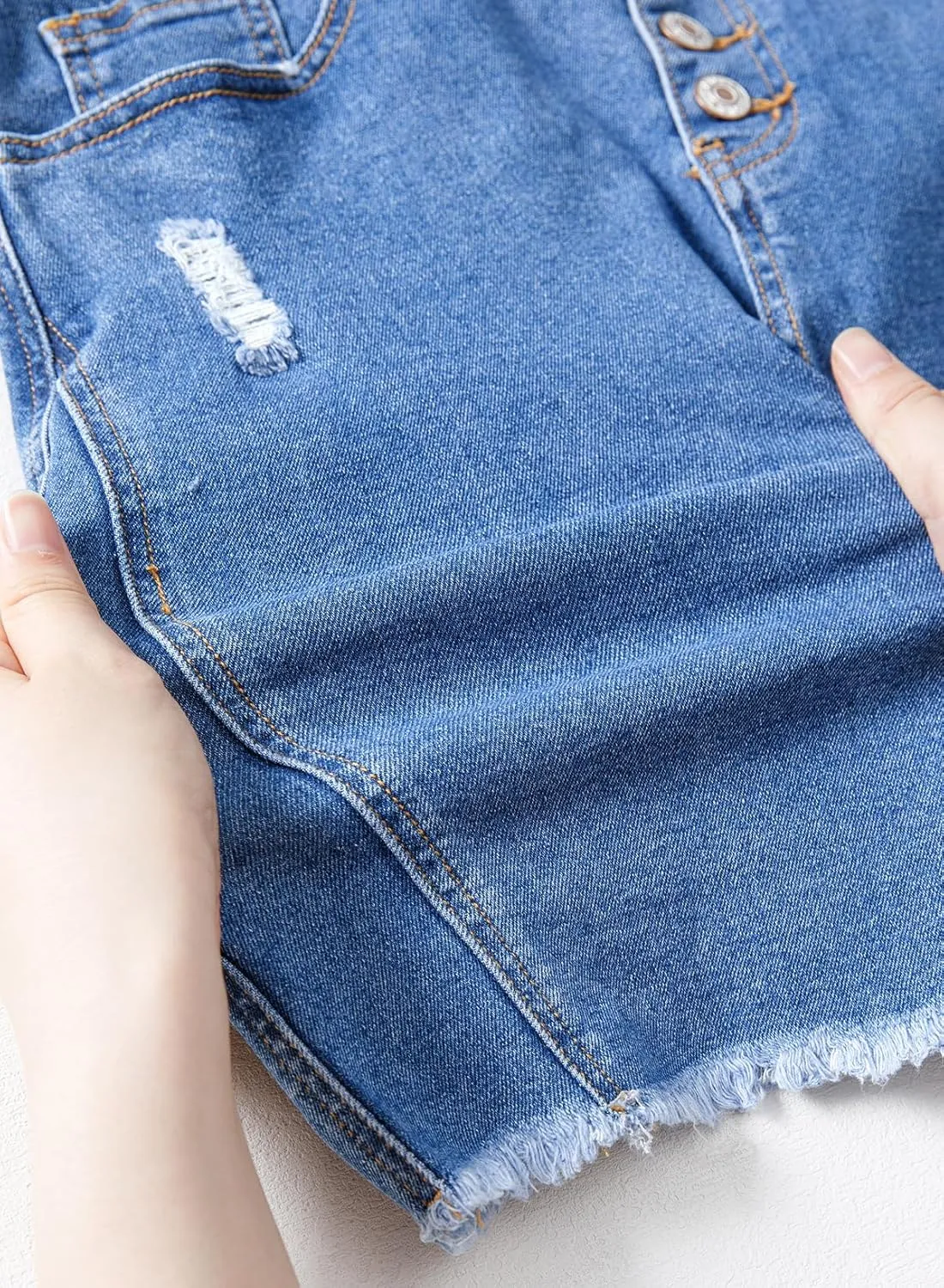 Sidefeel Women's Jean Skirt Stretchy Ripped Frayed Button Fly Summer Denim Skirt