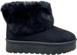 SOBEYO Women's Platform Booties Faux Suede Fur Lining Pull On Cuff Boots
