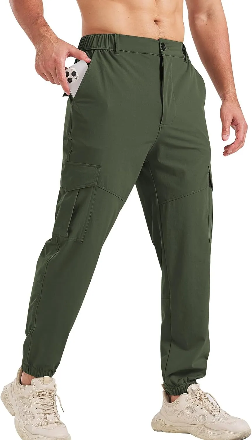 Surenow Men's Lightweight Hiking Pants Slim Fit Stretch Joggers Golf Cargo Work Pants for Men Quick Dry Travel Outdoor Pants