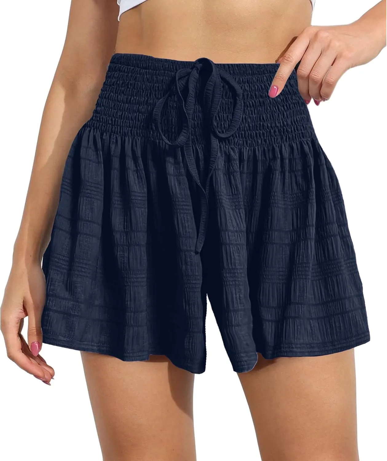 TCHH-DayUp Women Linen Shorts High Waisted Flowy Casual Shorts Wide Leg Summer Beach Lounge Shorts Comfy Cute Elastic Shorts