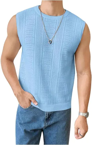 Verdusa Men's Sleeveless Round Neck Knit Tank Top Casual Sweater Vest