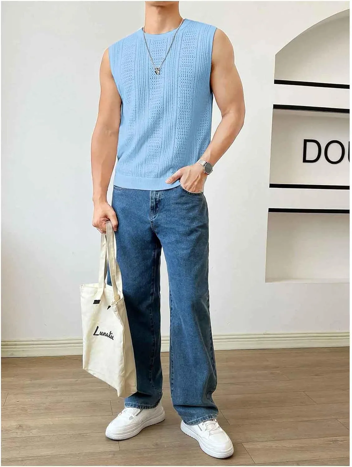 Verdusa Men's Sleeveless Round Neck Knit Tank Top Casual Sweater Vest