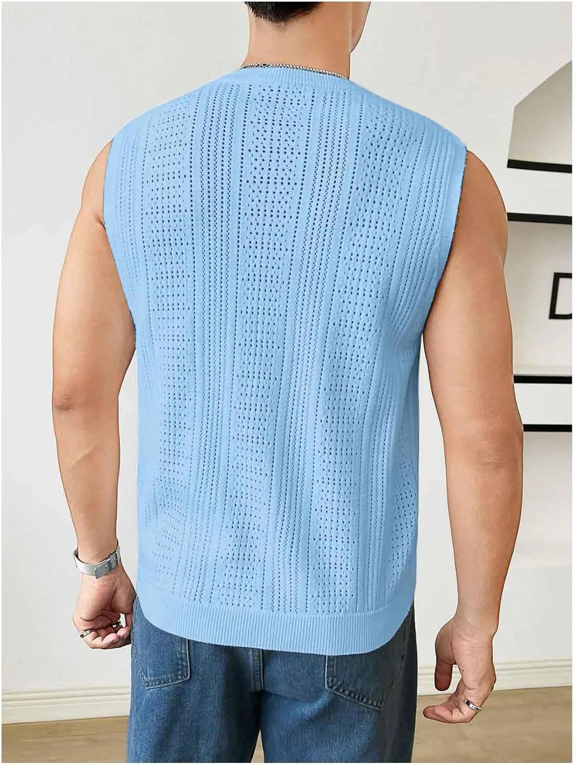 Verdusa Men's Sleeveless Round Neck Knit Tank Top Casual Sweater Vest