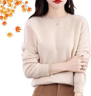 Visulong Cashmere Sweaters, 2024 Fall Crew Neck Cashmere Sweaters for Women, Lightweight, Cozy, Warm, Soft