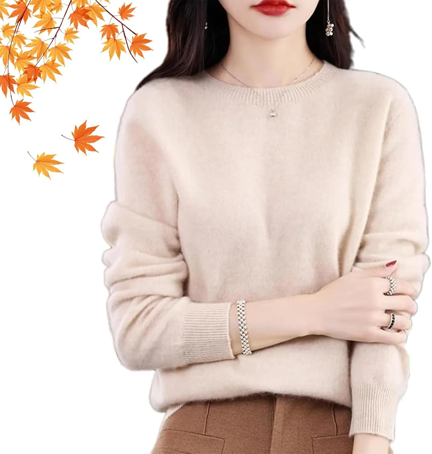 Visulong Cashmere Sweaters, 2024 Fall Crew Neck Cashmere Sweaters for Women, Lightweight, Cozy, Warm, Soft
