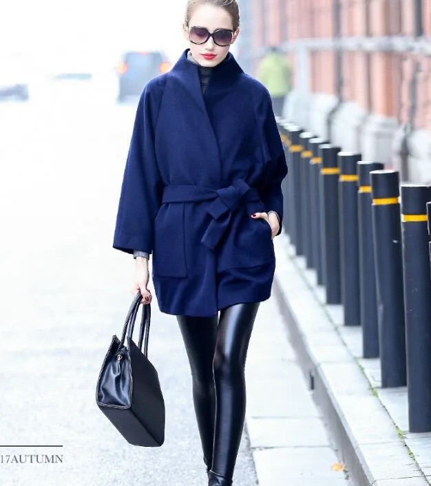 Waist Belt Handmade Wool Coat Warm Women Wool Coat Jackets/5566