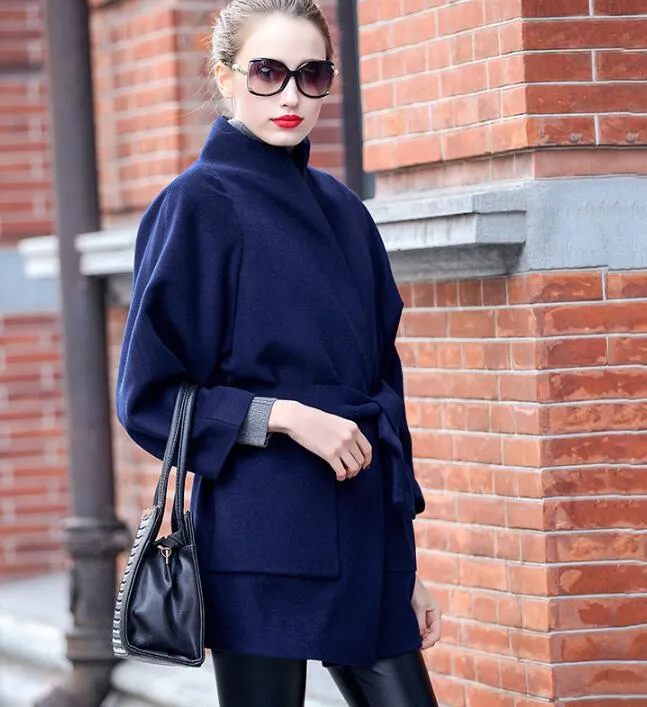 Waist Belt Handmade Wool Coat Warm Women Wool Coat Jackets/5566