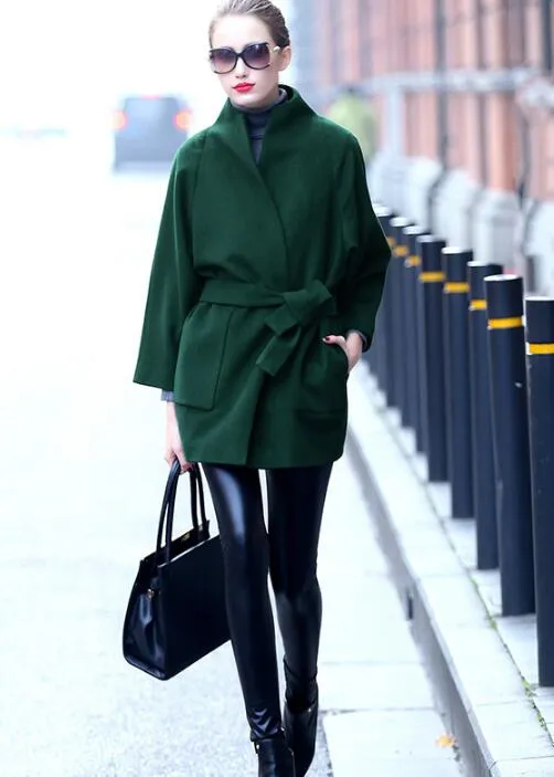 Waist Belt Handmade Wool Coat Warm Women Wool Coat Jackets/5566