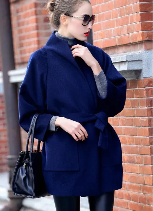 Waist Belt Handmade Wool Coat Warm Women Wool Coat Jackets/5566