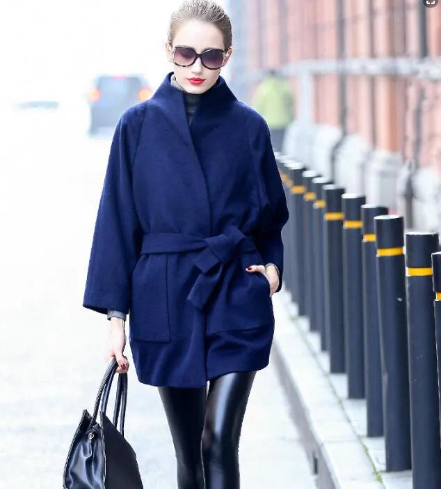 Waist Belt Handmade Wool Coat Warm Women Wool Coat Jackets/5566