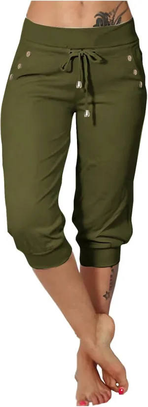 Women Straight Leg Capri Jogger with Pocket Track Cuff Sweatpants Drawstring Pull on Athletic Workout Lounge Shorts