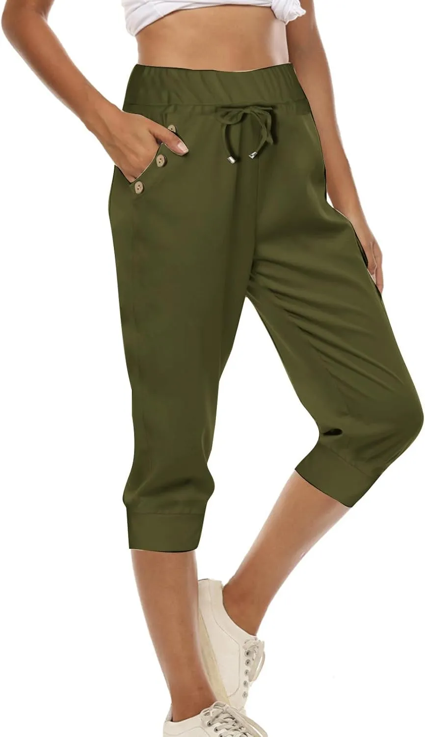 Women Straight Leg Capri Jogger with Pocket Track Cuff Sweatpants Drawstring Pull on Athletic Workout Lounge Shorts